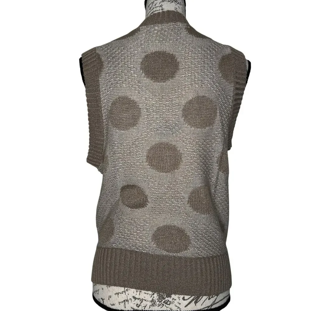 Vintage Leslie Fay 70's Beige Polka Dot Knit Sweater Vest Made In USA size 8